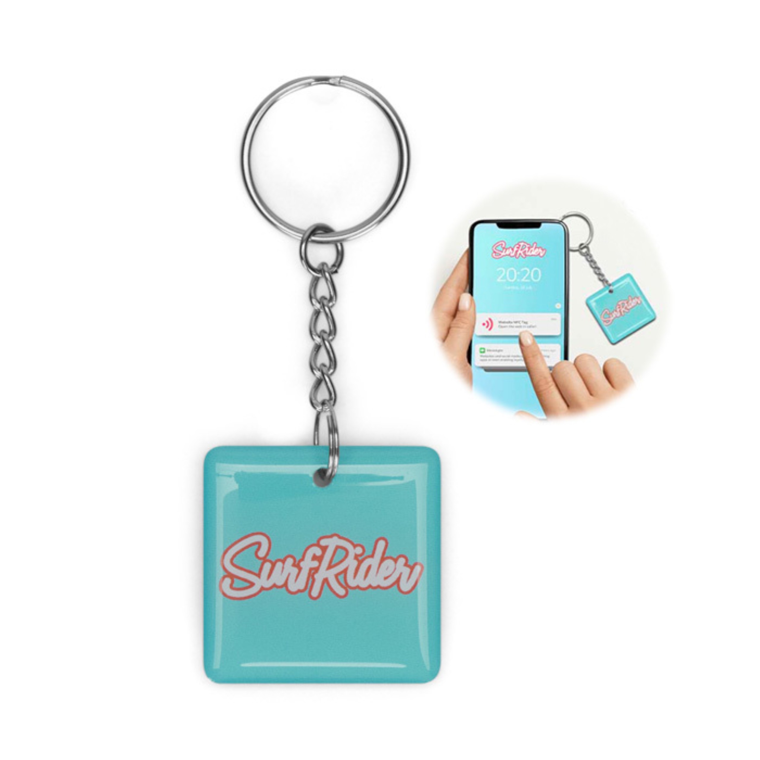 Square Pre-programmed NFC keyring with domings