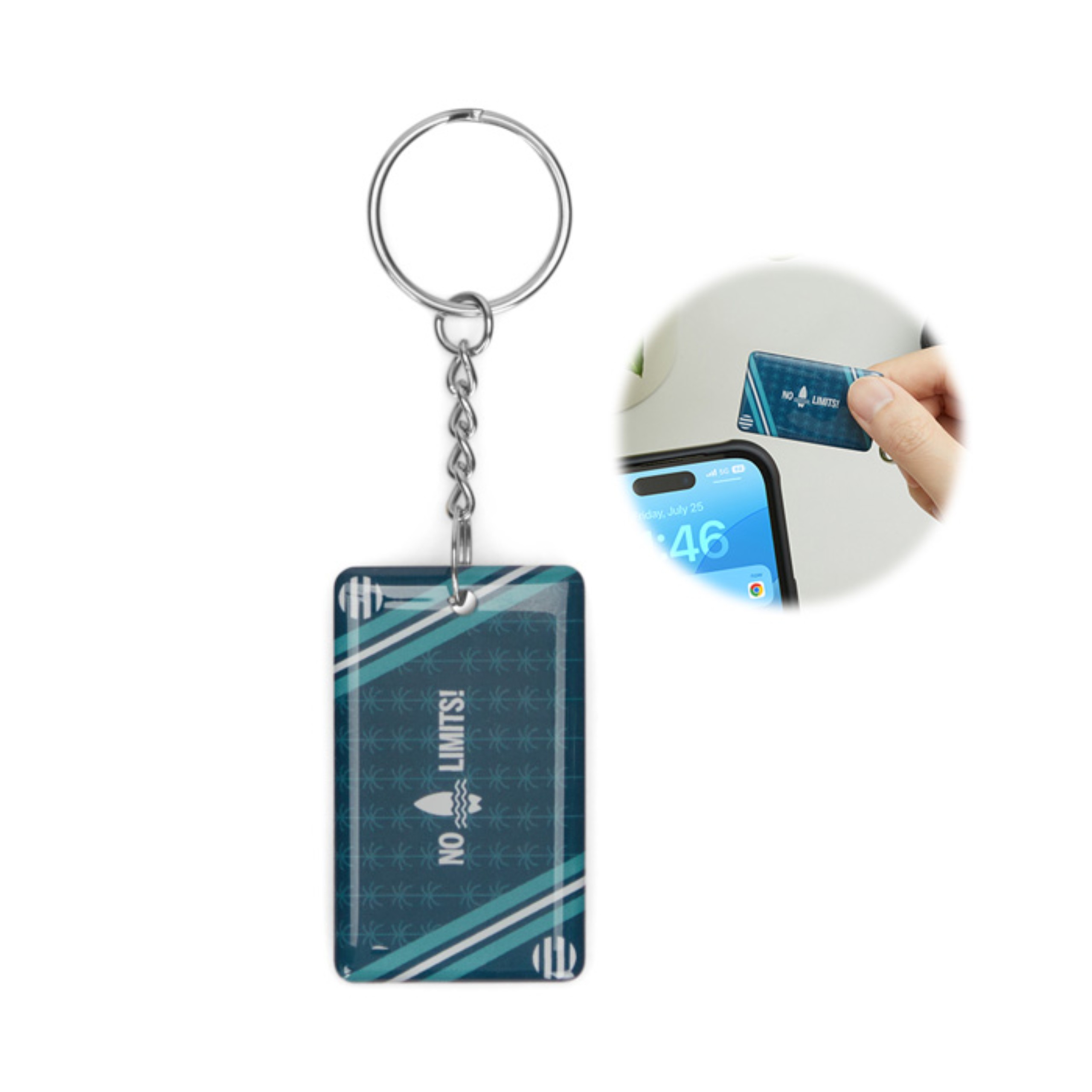 Rectangle Pre-programmed NFC keyring with doming