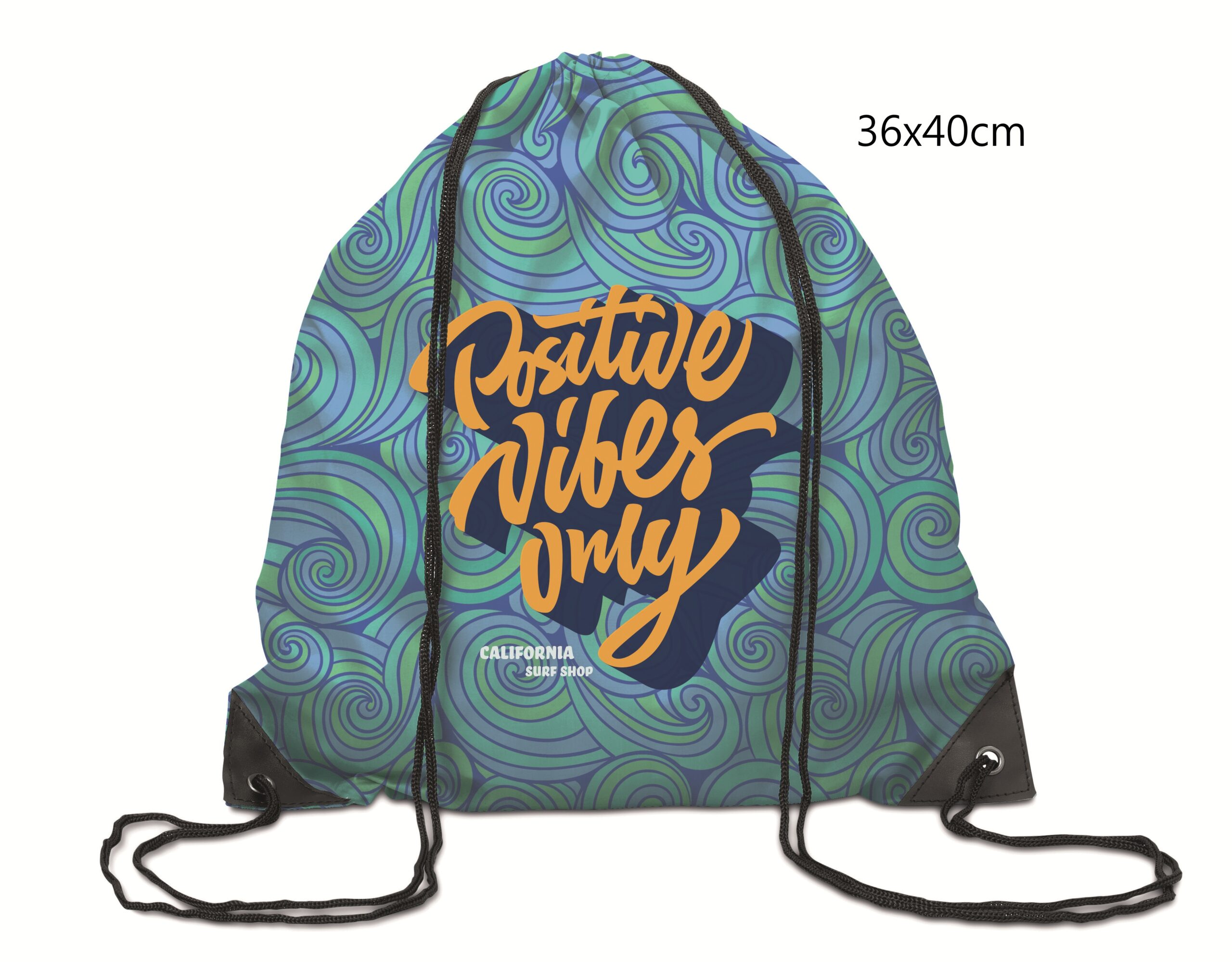 Full colour polyester drawstring bag with PU corners